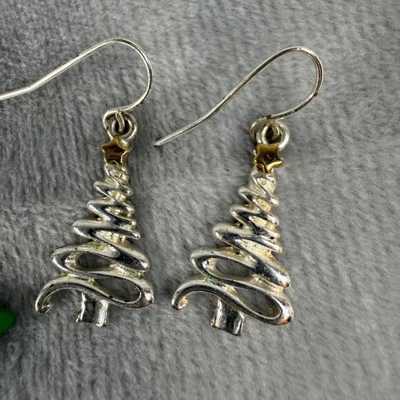 Christmas Tree Drop Earrings Set Of 2 Handmade Polymer Clay & Silver-Tone Metal - Picture 4 of 12